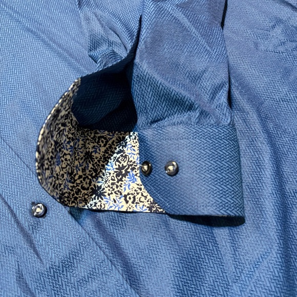 Rosso Milano Italy Dress Shirt 3XL Modern Fit Blue Textured Button Up NWT $179 - Picture 6 of 10